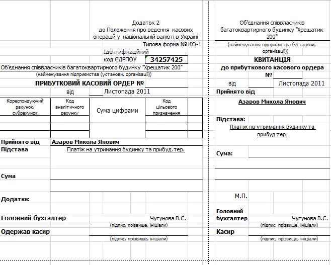 вид прибуткового касового ордера
